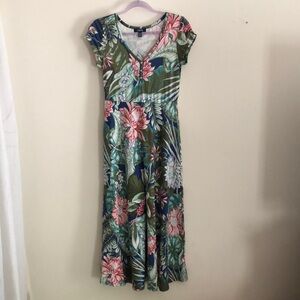 Chaps Tropical Floral Maxi Dress - Green and Pink